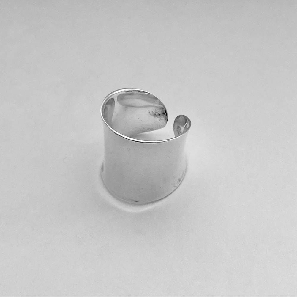 Sterling Silver Statement Cancave Cuff Ring, Boho… - image 3
